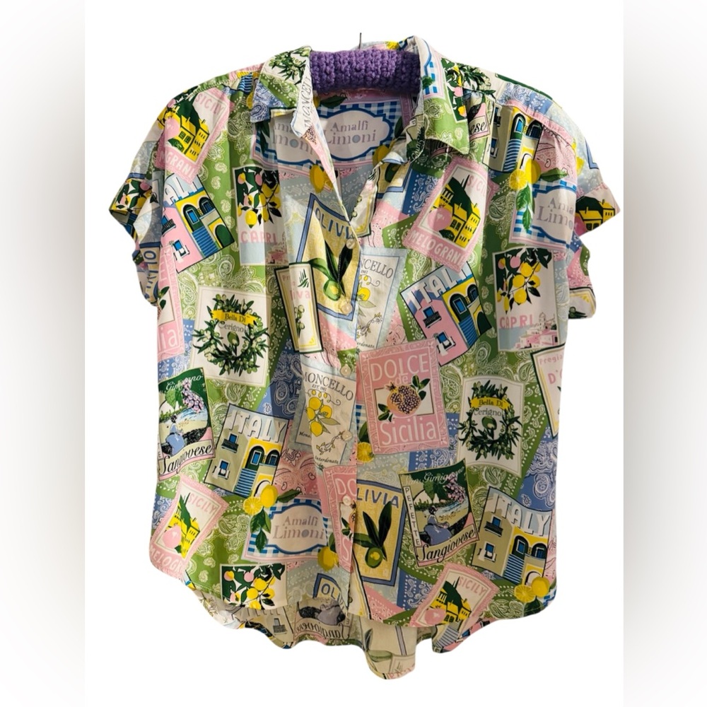 SOLD: Jane Delancey Amalfi Limoni Italian Print Button Shirt L